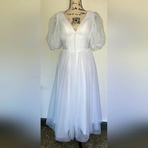 Wedding Prom Princess Party Fairy Renaissance Dress Puff Sleeve Tulle Lace Up